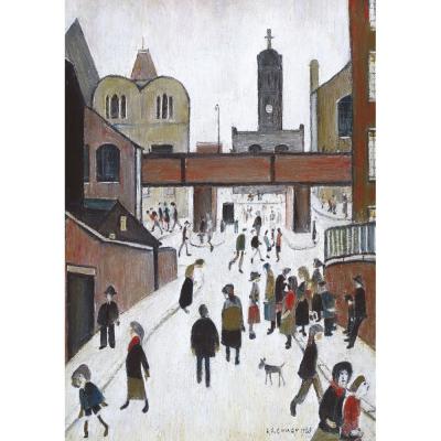 Street Scene with Viaduct - Lowry Postcard